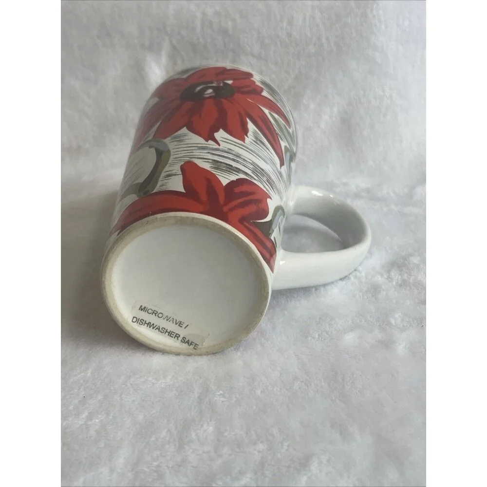 Coffee Mug Tea Cup 16oz Floral Red‎ Flower Flowers Green Accent